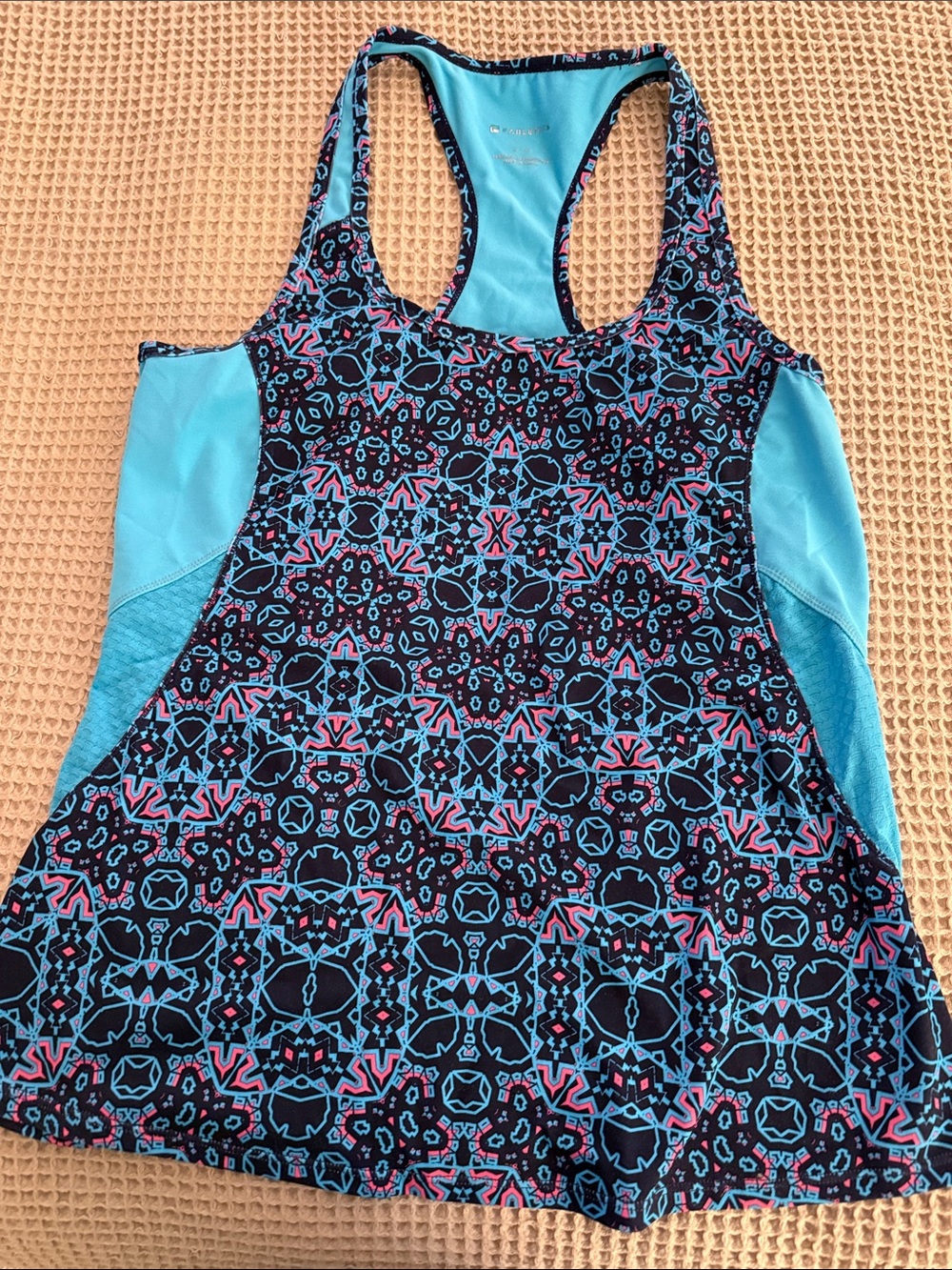 Fabletics Turquoise and Black Patterned Racerback Tank